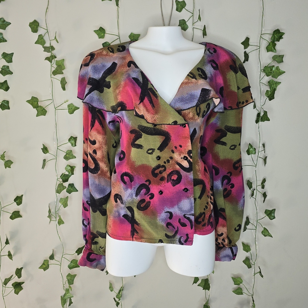 Vibrant Multicolor Women's Top Oversized Collar